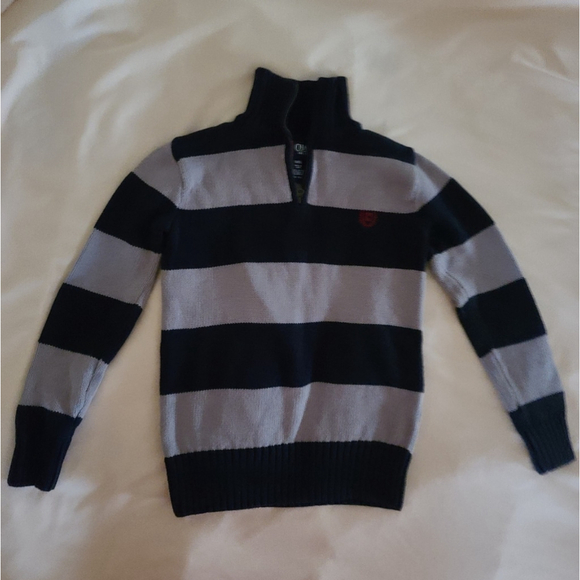 Chaps Boys Size 8 Gray Navy Sweater with Quarter Zip - Picture 2 of 6